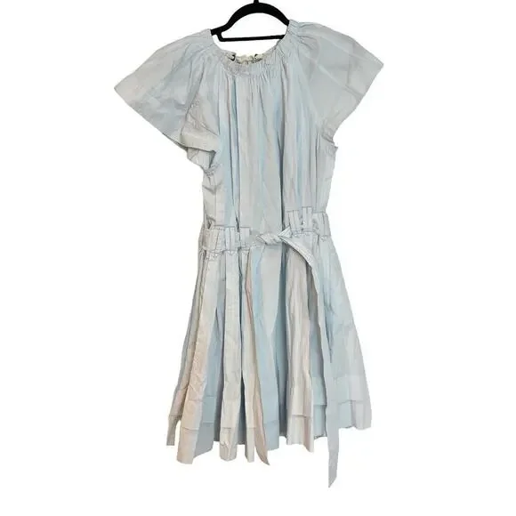 Ulla Johnson Mae Mini Dress Sea Glass Poplin Babydoll Pleated Women's Size 6 NWT - Picture 7 of 13
